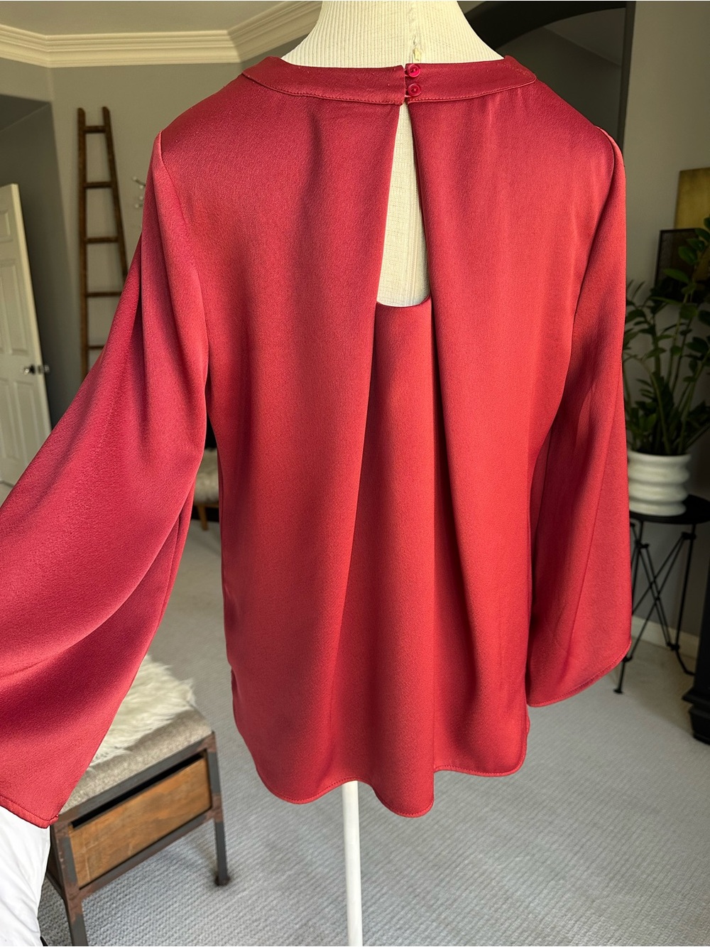 Chico's Wine-Red Satin Long-Sleeve Blouse, size medium (1) - Picture 1 of 14